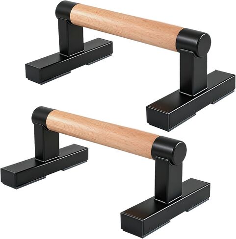 1 Pair Wooden Parallettes Push Up Bars for Men, Strength Training Pushup Stands Handles for Home Calisthenics, Fitness, Floor Workouts Bars Solid Wood with Metal Bracket - Support 600 lbs in Saudi Arabia