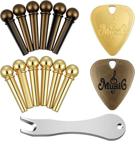 Acoustic Guitar Bridge Pins and Guitar Bridge Pins Remover with 2 Metal Guitars Picks, 12 Metal Guitars Pegs Replacement Parts and Accessories in Kuwait