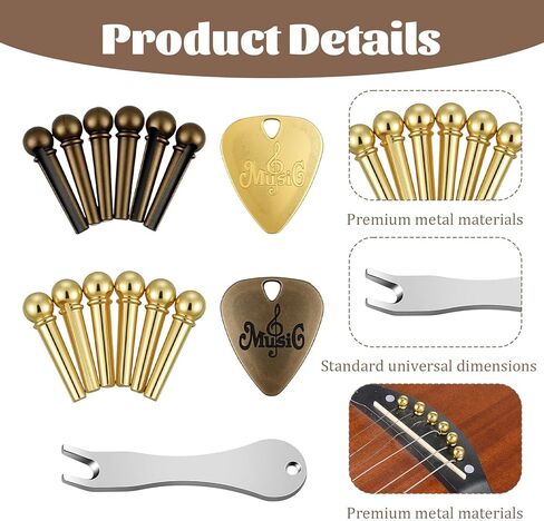 Acoustic Guitar Bridge Pins and Guitar Bridge Pins Remover with 2 Metal Guitars Picks, 12 Metal Guitars Pegs Replacement Parts and Accessories in Kuwait