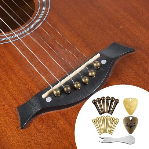 Acoustic Guitar Bridge Pins and Guitar Bridge Pins Remover with 2 Metal Guitars Picks, 12 Metal Guitars Pegs Replacement Parts and Accessories in Kuwait
