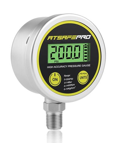 Digital Pressure Gauge-200psi,Stainless Steel Digital Water Pressure Gauge-2.9-Inch LCD Display,1/4-Inch NPT Bottom Thread,Suitable for Measuring Hydraulic, Oil, Water,and Air Pressure in Kuwait