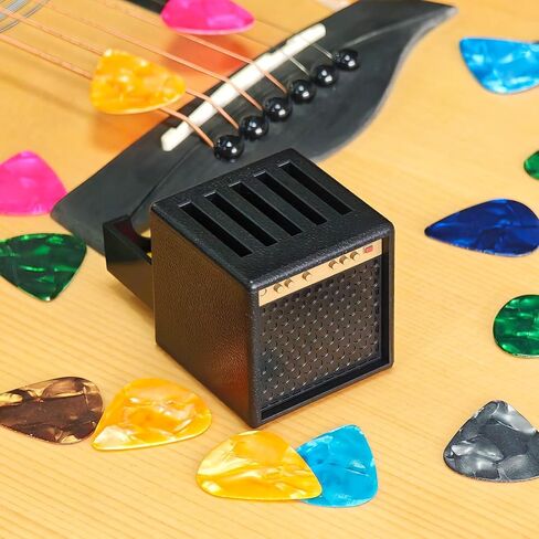 حقيبة اختيار الجيتار، حقيبة عرض اختيار الجيتار، تصميم مضخم الجيتار من الجلد الصناعي مع مجموعة 5 × 0.028 بوصة (ألوان عشوائية). مختارات منظم الأدراج. هدية عيد الميلاد لعشاق الجيتار. in Kuwait