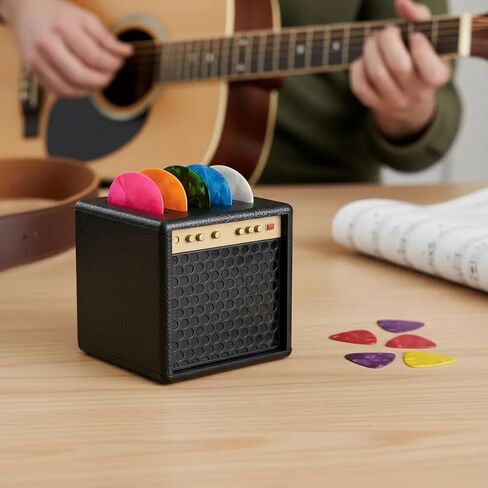 حقيبة اختيار الجيتار، حقيبة عرض اختيار الجيتار، تصميم مضخم الجيتار من الجلد الصناعي مع مجموعة 5 × 0.028 بوصة (ألوان عشوائية). مختارات منظم الأدراج. هدية عيد الميلاد لعشاق الجيتار. in Kuwait
