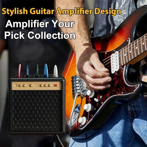 حقيبة اختيار الجيتار، حقيبة عرض اختيار الجيتار، تصميم مضخم الجيتار من الجلد الصناعي مع مجموعة 5 × 0.028 بوصة (ألوان عشوائية). مختارات منظم الأدراج. هدية عيد الميلاد لعشاق الجيتار. in Kuwait