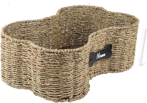 Pet Dog Toy Basket,Personalized Dog Toy Bin,Bone Shape Dog Toys Storage,Wicker Storage Basket for Dog Cat Toys,Dog Toy Organizer Holder Boxes for Living Room,Handmade Seagrass Basket in Kuwait