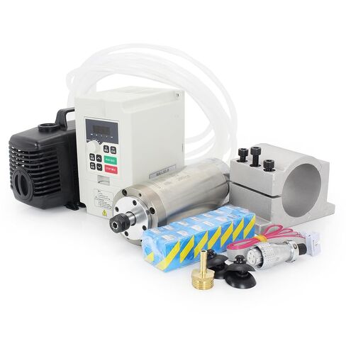 RATTMMOTOR 800W مجموعة محرك المغزل، محرك مغزل 65 مم مبرد بالماء 0.8KW 220V 400HZ+1.5KW VFD 220V أحادي إلى 3 مراحل عاكس محرك تردد متغير + حامل مغزل 65 مم + كوليت ER11 + مضخة مياه 80 وات in Saudi Arabia