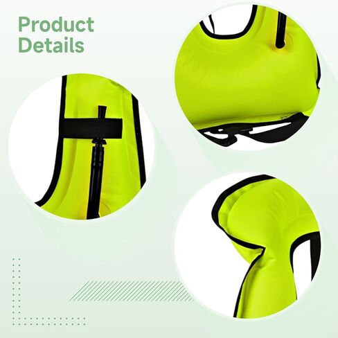 Inflatable Snorkel & Swimming Safety Vest, Fluorescent Green, Adjustable Waist, Dual Security Straps, Quick Inflate, Lightweight Buoyancy Aid in Saudi Arabia