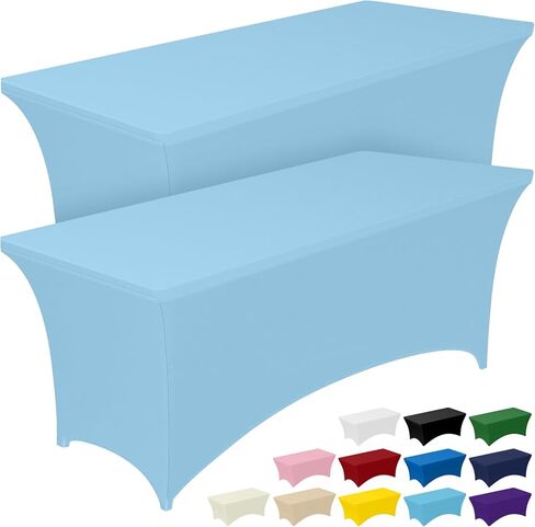 Pureegg Spandex Tablecloth 6ft - 2 Pack, Fitted and Tight Cloth for Rectangle Table, Wrinkle-Free and Stretch Table Cover for Party, Wedding, Banquet and Birthday, Black in Kuwait