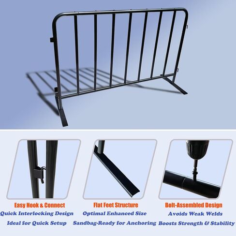 2-Pack 5 Ft. Black Steel Crowd Control Barricades - 60" Wide x 39" High, Bolt-Assembled Portable Interlocking Barrier, Heavy Duty Event Fencing for Indoor/Outdoor with Flat Feet Design in Kuwait