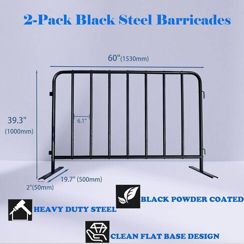 2-Pack 5 Ft. Black Steel Crowd Control Barricades - 60" Wide x 39" High, Bolt-Assembled Portable Interlocking Barrier, Heavy Duty Event Fencing for Indoor/Outdoor with Flat Feet Design in Kuwait