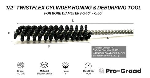 TwistFlex 1/2" 180SC Cylinder Hone | 0.5" (12.7mm) Flexible Cylinder Honing & Deburring Tool for Hole Diameters 0.46"- 0.51" | Silicon Carbide 180 Grit | 1 Pack in Saudi Arabia