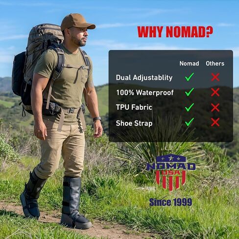 Nomad Leg Gaiters for Men/Women, 2PCS Waterproof, Reflective Ankle/Leg Guard for Hunting, Hiking Lightweight Adjustable Leg Protection Gaiters for Climbing, Trekking, Gardening, Fishing, Backpacking in Kuwait