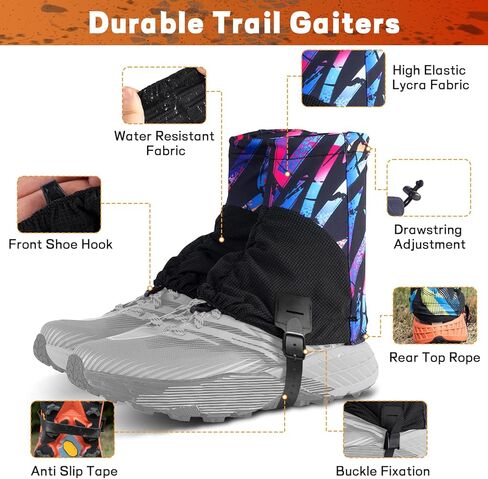 Hiking Gaiters, Trail Gaiters, Running Gaiters, Ankle Gaiters, Outdoor Gaiters for Men Women, Fit Shoe US 5-9 (Purple) in Kuwait