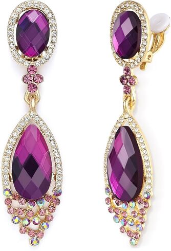 BriLove Women's Wedding Bridal Infinity Figure 8 Crystal Teardrop Chandelier Dangle Clip-On Earrings in Saudi Arabia