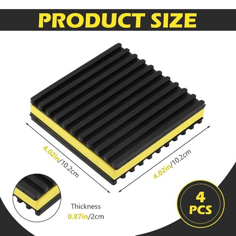 4 قطع من وسادات الاهتزاز المضادة للرياح مقاس 10.16 سم × 10.16 سم × 7/8 بوصة، سجادات مطاطية مضلعة لعزل الصوت، وسادات عزل الاهتزاز شديدة التحمل لأنظمة التدفئة والتهوية وتكييف الهواء، والضاغط، ومكيف الهواء، والغسالة، والمجفف، وجهاز المشي (اللون: أسود + أصفر) in Kuwait