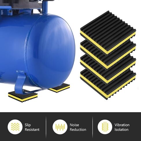 4 قطع من وسادات الاهتزاز المضادة للرياح مقاس 10.16 سم × 10.16 سم × 7/8 بوصة، سجادات مطاطية مضلعة لعزل الصوت، وسادات عزل الاهتزاز شديدة التحمل لأنظمة التدفئة والتهوية وتكييف الهواء، والضاغط، ومكيف الهواء، والغسالة، والمجفف، وجهاز المشي (اللون: أسود + أصفر) in Kuwait
