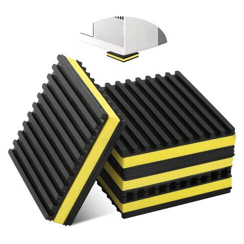 4 قطع من وسادات الاهتزاز المضادة للرياح مقاس 10.16 سم × 10.16 سم × 7/8 بوصة، سجادات مطاطية مضلعة لعزل الصوت، وسادات عزل الاهتزاز شديدة التحمل لأنظمة التدفئة والتهوية وتكييف الهواء، والضاغط، ومكيف الهواء، والغسالة، والمجفف، وجهاز المشي (اللون: أسود + أصفر) in Kuwait