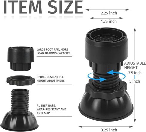 منصات مضادة للاهتزاز للغسالة - 3.93 بوصة - 5.12 بوصة قابلة للتعديل، وسادات مضادة للاهتزاز 4 عبوات، تقلل الضوضاء ومضادة للانزلاق ومضادة للاهتزاز، غسالة متنوعة من المطاط in Kuwait