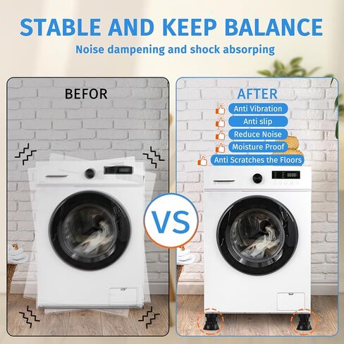 منصات مضادة للاهتزاز للغسالة - 3.93 بوصة - 5.12 بوصة قابلة للتعديل، وسادات مضادة للاهتزاز 4 عبوات، تقلل الضوضاء ومضادة للانزلاق ومضادة للاهتزاز، غسالة متنوعة من المطاط in Kuwait
