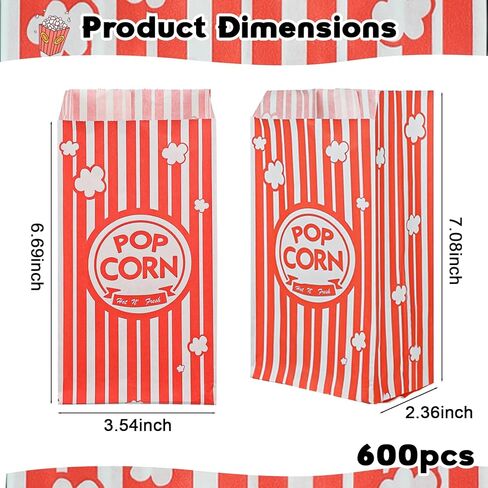600 Pcs Popcorn Bags Individual Servings Small 1 oz Pop Corn Bags Bulk, Popcorn Machine Supplies for Party, Movie Nights, Concessions in Kuwait