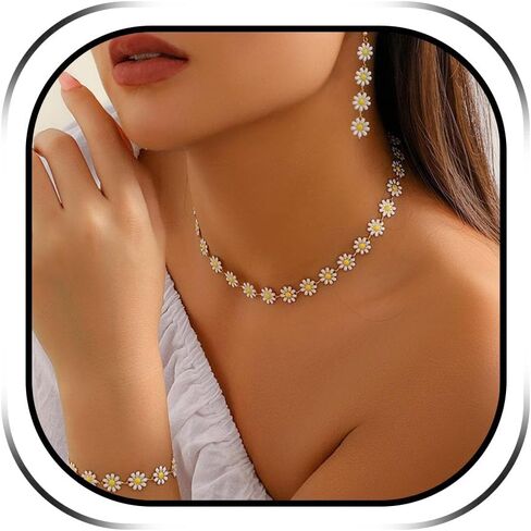 HUASAI Daisy Necklace for Women White Flower Choker Necklace Daisy Pearl Necklaces Summer Jewelry for Women 2025 in Saudi Arabia