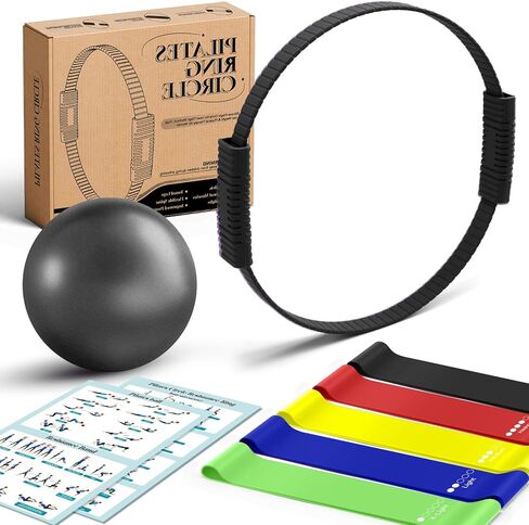 Pilates Kit, Pilates Ring and Ball Set with 5-Level Resistance Bands for Core Strength, Stretching, Toning & Full Body Home Workout Pilates Equipment in Saudi Arabia