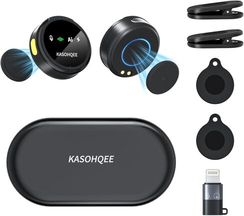 ميكروفون Lavalier لاسلكي لأجهزة iPhone 16/15/14/13 وiPad وAndroid، ميكروفون صغير بمشبك مغناطيسي مع علبة شحن، ميكروفون Lavalier وقت تشغيل يصل إلى 30 ساعة لـ Vlog TikTok، تقليل الضوضاء بالذكاء الاصطناعي in Kuwait