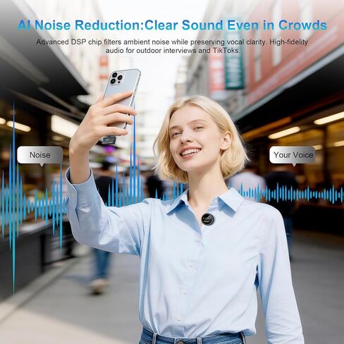 ميكروفون Lavalier لاسلكي لأجهزة iPhone 16/15/14/13 وiPad وAndroid، ميكروفون صغير بمشبك مغناطيسي مع علبة شحن، ميكروفون Lavalier وقت تشغيل يصل إلى 30 ساعة لـ Vlog TikTok، تقليل الضوضاء بالذكاء الاصطناعي in Kuwait