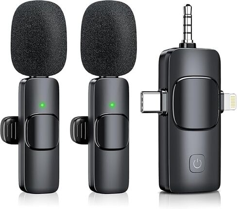 Wireless Lavalier Microphone for iPhone & Android & iPad & Camera - 2 Pack 3 in 1 Mini Microphones with Noise Reduction Lapel Mic for ​​Live Stream Content Creators Podcast in Kuwait