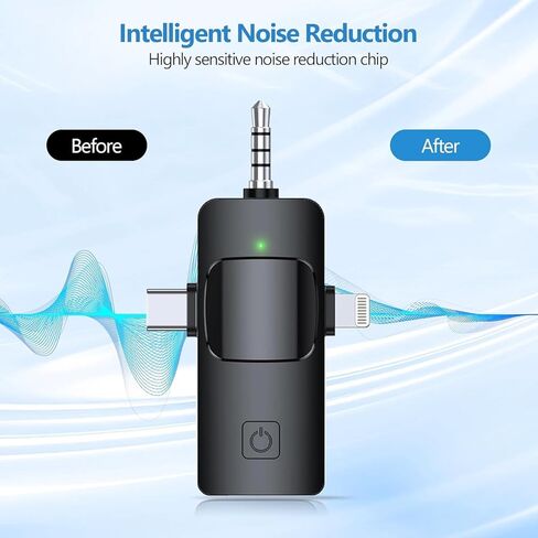 Wireless Lavalier Microphone for iPhone & Android & iPad & Camera - 2 Pack 3 in 1 Mini Microphones with Noise Reduction Lapel Mic for ​​Live Stream Content Creators Podcast in Kuwait