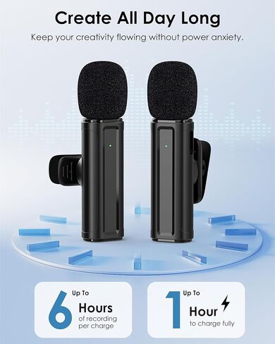ميكروفون صغير لاسلكي لأجهزة iPhone وiPad وAndroid Phone، 2 حزمة من ميكروفون Lavalier مع مشبك قابل للدوران 360 درجة، توصيل وتشغيل ميكروفون USB-C لتقليل الضوضاء لتسجيل الفيديو لمنشئي محتوى YouTube in Saudi Arabia