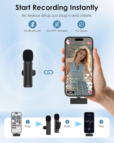 ميكروفون صغير لاسلكي لأجهزة iPhone وiPad وAndroid Phone، 2 حزمة من ميكروفون Lavalier مع مشبك قابل للدوران 360 درجة، توصيل وتشغيل ميكروفون USB-C لتقليل الضوضاء لتسجيل الفيديو لمنشئي محتوى YouTube in Saudi Arabia