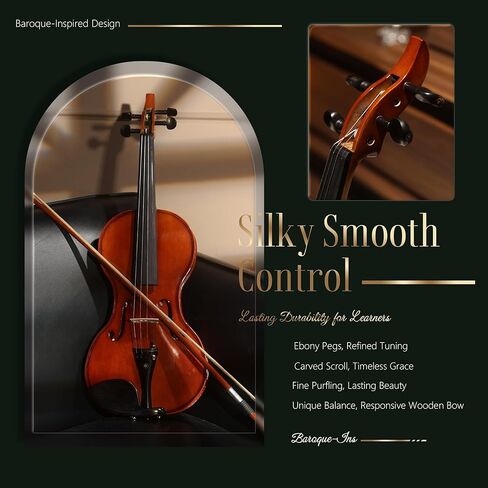 AKLOT Ergonomic Acoustic 4/4 Violin: Lesson Book, Solid Wood, Intermediate Beginner Glossy Fiddle, with Hard Case, Extra String, Bow, Shoulder Rest, Tuner, Fretboard Stickers, Full Size Adults Violen in Saudi Arabia