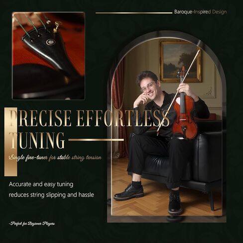 AKLOT Ergonomic Acoustic 4/4 Violin: Lesson Book, Solid Wood, Intermediate Beginner Glossy Fiddle, with Hard Case, Extra String, Bow, Shoulder Rest, Tuner, Fretboard Stickers, Full Size Adults Violen in Saudi Arabia