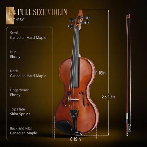 AKLOT Ergonomic Acoustic 4/4 Violin: Lesson Book, Solid Wood, Intermediate Beginner Glossy Fiddle, with Hard Case, Extra String, Bow, Shoulder Rest, Tuner, Fretboard Stickers, Full Size Adults Violen in Saudi Arabia