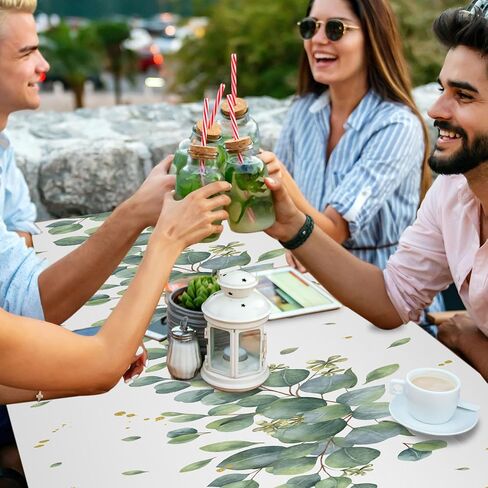 3 Pcs Sage Green Disposable Tablecloth Happy Birthday Table Cover 54 x 108 Inch Eucalyptus Leaf Plastic Table Cloth Greenery Birthday Party Decorations for Boys Girls Women Men in Kuwait