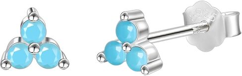 Silver 3 Leaf Clover Flower Earrings Cz Turquoise 18k Gold Plated Triangle Triple Three Stone Stud Earrings in Kuwait