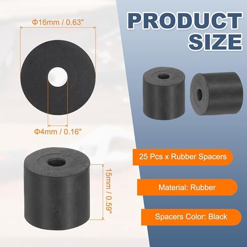 uxcell 25Pcs Rubber Spacers, 16mm OD, 4mm ID, 15mm Thick Black Round Anti Vibration Rubber Pads Isolation Bushings Washer for Home Cars Boat(0.63"OD x 0.16" ID x 0.59" Thick) in Saudi Arabia