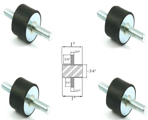 Pack of 4 Rubber Vibration Isolator Mounts - 1" Diameter x 3/4" Height, 1/4-20 Thread x 3/4" Length Male/Male Studs - Noise Control, Shock Absorber, for Garage, Compressors, Water Pumps, Fans, Motors in Kuwait