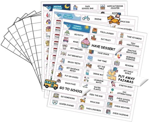 ملصقات عمل روتينية للأطفال الرتيب - ملصقات قائمة مرجعية لطيفة للمخطط الروتيني ، الرسم البياني الروتيني ، مخطط المكافآت ومخطط قائمة المهام - ملصقات تنظيف مرئية ممتعة لتعليم المسؤولية in Kuwait