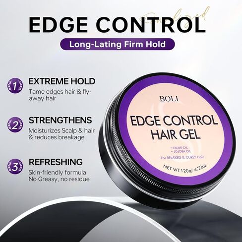 BOLI Strong Hold Edge Control Gel for Women, Styling Wax - Non-Greasy, Non-Flaking, No White Cast, Long Lasting, Shine & Smooth for All Hair Types (120g) in Kuwait