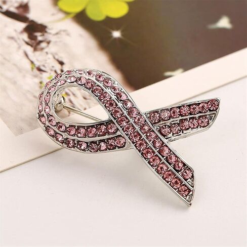 Breast Cancer Awareness Brooch Pin Rhinestone Zirconia AIDS Hope Pink Ribbon Lapel Pin Brooches for Women Girl Jewelry in Kuwait