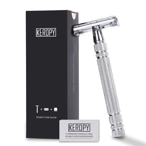 Double Edge Safety Razor with 10 Disposable Razor Blades - Single blade double edge razor for men - One Blade Razor - Safety Razors for Men - Classic Clean Shave Straight Razor in Kuwait