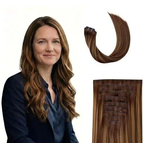Amoy Hair Invisi-Edge Injected Seamless Clip in Hair Extensions, 16 Inch 110g 9Pcs Remy Human Hair Dark Brown, Ultra Thin PU Skin Weft Invisible Clip Ins Straight Hair Extensions for Women in Saudi Arabia
