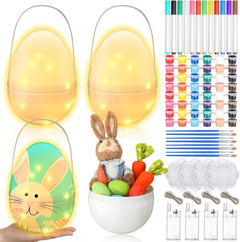 8 Sets Jumbo Easter Egg Plastic Fillable 10 Inch Giant Eggs with Handles White DIY Large Containers Oversized Bunny Egg Shaped Buckets Baskets for Easter Decor Paint Your Own Egg Lamp Kit in Kuwait