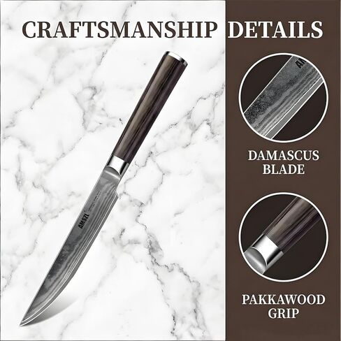 Steak Knives - Set of 6 - Damascus - 5.5" - Japanese VG10 Core Steel Forged Straight Edge - Pakka Handle - Gift Box in Saudi Arabia
