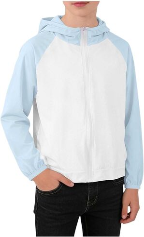 Sun Hoodie Girls Rash Guard Long Sleeve Shirt Zip Up Colorblock Hooded Fishing Shirts Breathable UV Protection Clothing in Saudi Arabia