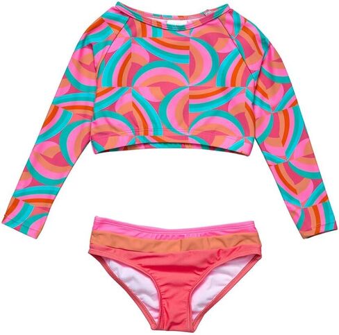 Snapper Rock Girls Geo Melon Sustainable Crop Rash Top, 4, Red in Kuwait