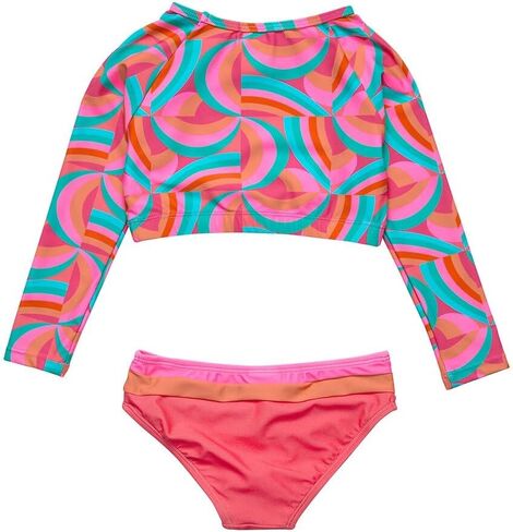 Snapper Rock Girls Geo Melon Sustainable Crop Rash Top, 4, Red in Kuwait