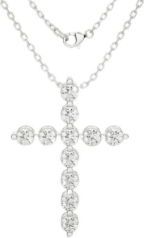 1/5 to 3/4 Carat Diamond Cross Pendant Necklace for Women in 14k White Gold (H-I, SI2-I1/I2, cttw) with 18 Inch Silver Chain and Lobster Claw in Kuwait